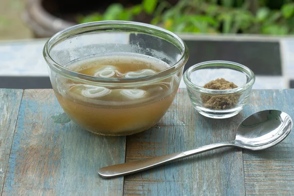 Klebrige Reisbällchen Gefüllt Mit Schwarzem Sesam Ingwersaft Thai Ruf Bualoi — Stockfoto