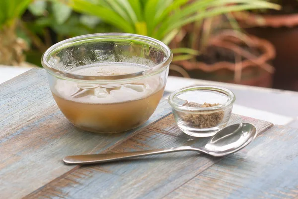 Klebrige Reisbällchen Gefüllt Mit Schwarzem Sesam Ingwersaft Thai Ruf Bualoi — Stockfoto