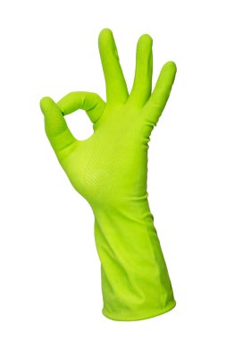 Temizlik için yeşil eldiveni teslim edin