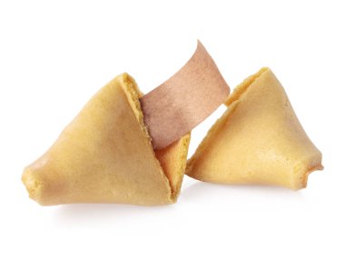 tahmin kağıdı ile kırık servet çerez, beyaz izole 