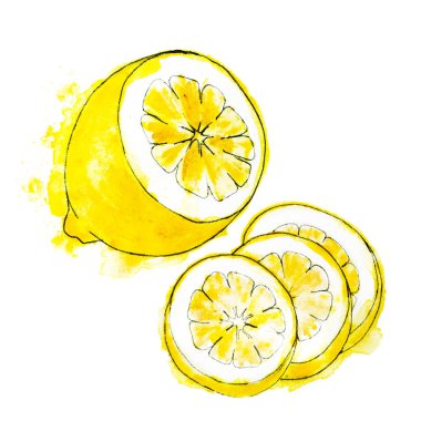 karikatür sarı limon beyaz arka plan izole 
