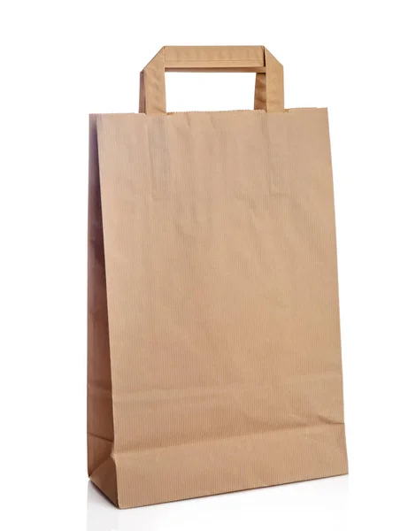 One Brown Craft Paper Bag Handles Isolated White — Stock Photo, Image