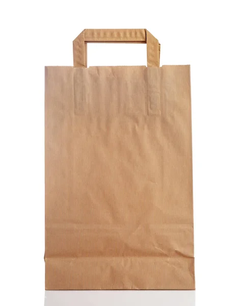 One Brown Craft Paper Bag Handles Isolated White — Stock Photo, Image