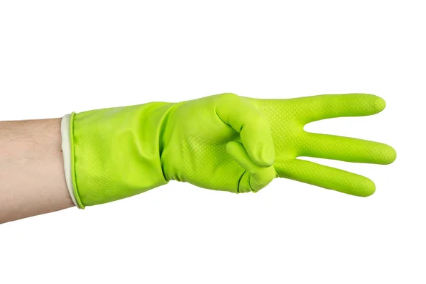 Main Dans Gant Vert Pour Nettoyage — Photo