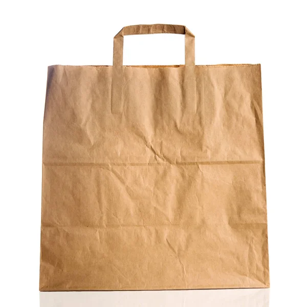 One Brown Craft Paper Bag Handles Isolated White — Stock Photo, Image