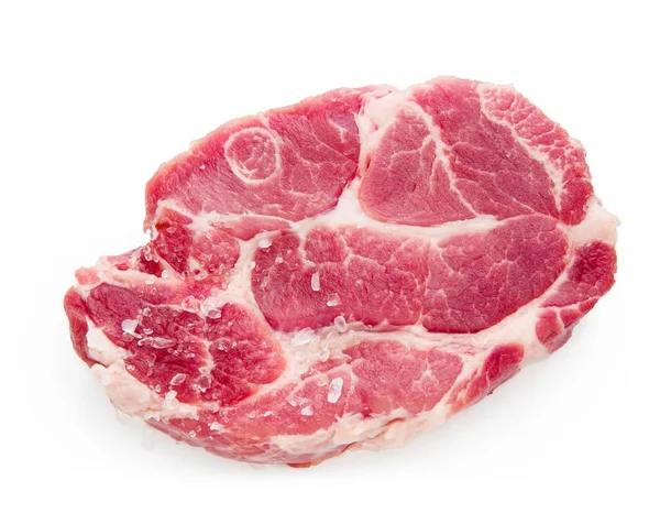 Surowe Mięso Niegotowane Białym Tle Jeden Plasterek — Zdjęcie stockowe