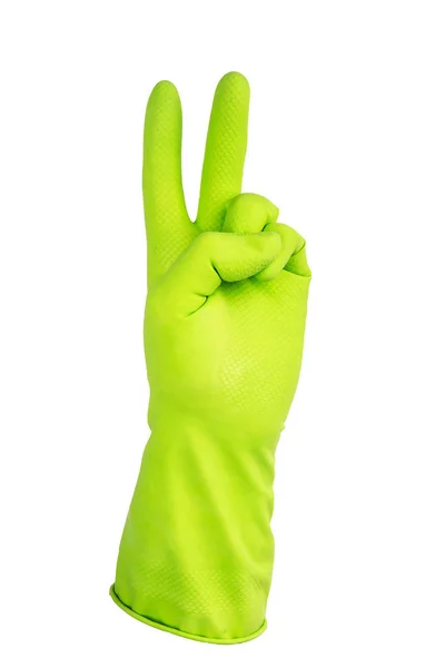 Hand Einen Grünen Handschuh Zum Putzen — Stockfoto