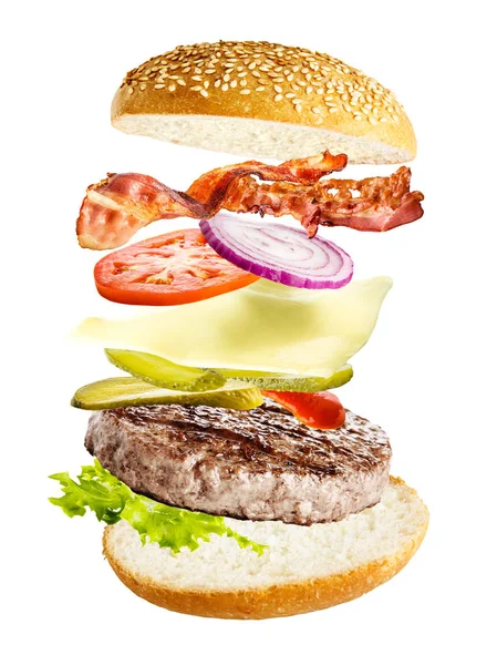 Ingredientes Hambúrguer Fast Food Carne Vaca Tomates Queijo Salada Pães — Fotografia de Stock