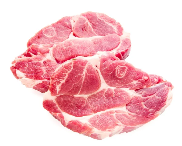 Zwei Scheiben Rohes Rohes Steak Isoliert Auf Weißem — Stockfoto