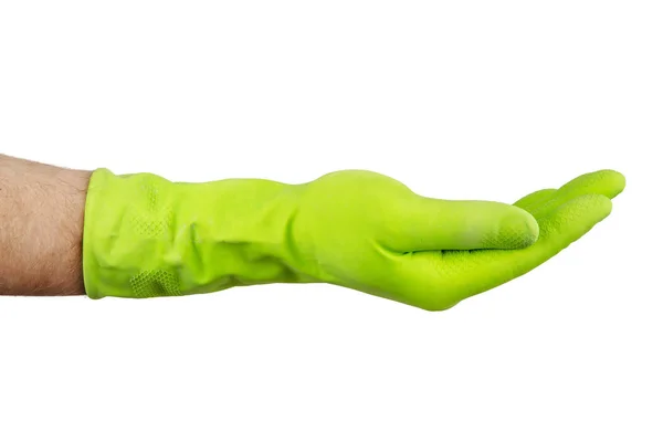 Вручите Зеленую Перчатку Чистки — стоковое фото