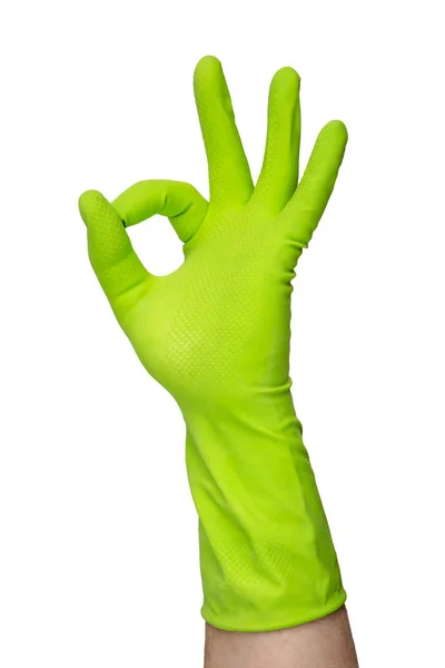 Hand Einen Grünen Handschuh Zum Putzen — Stockfoto