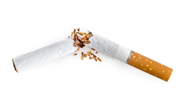 Κακή Συνήθεια Ένα Σπασμένο Τσιγάρο Απομονώθηκε Λευκό — Φωτογραφία Αρχείου