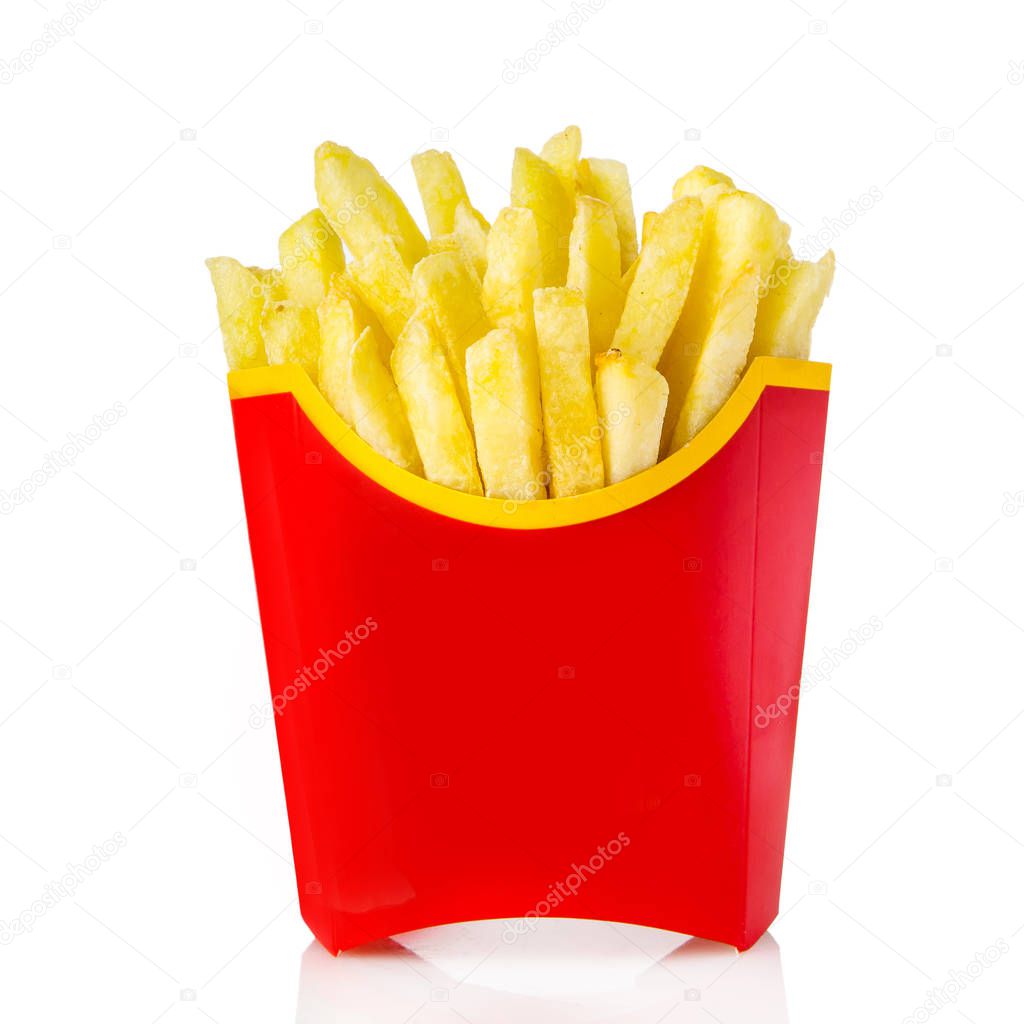 french fries in red package  