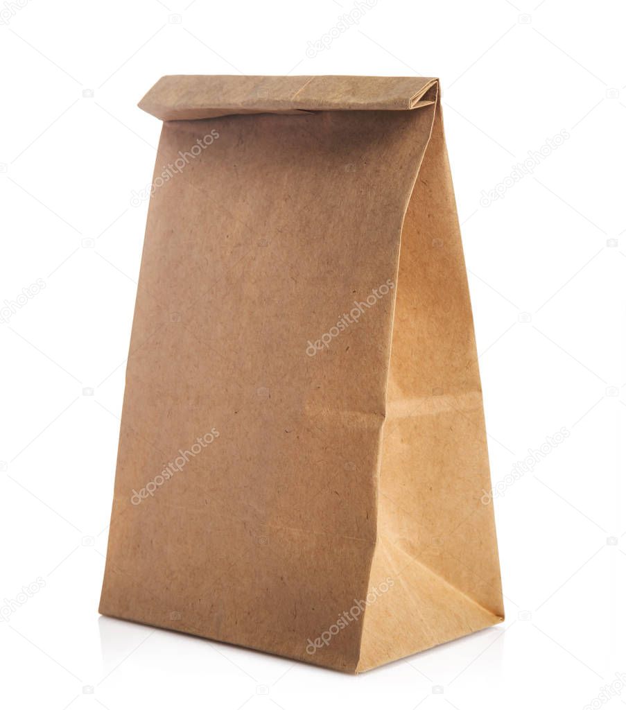 brown craft paper bag isolated on white 