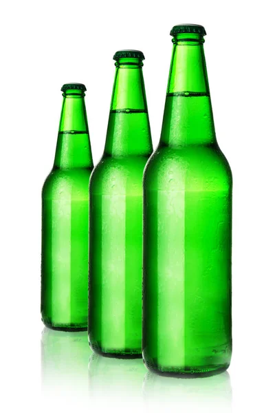 Beer Bottles Drops Isolated White Background — Stock Photo, Image