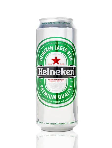 Heineken Beer Can One Beer Isolated White Studio Dutch Brewing — Stock Photo, Image