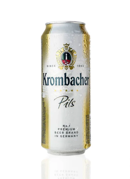 Krombacher Ölcan Som Isoleras Vit Studio — Stockfoto