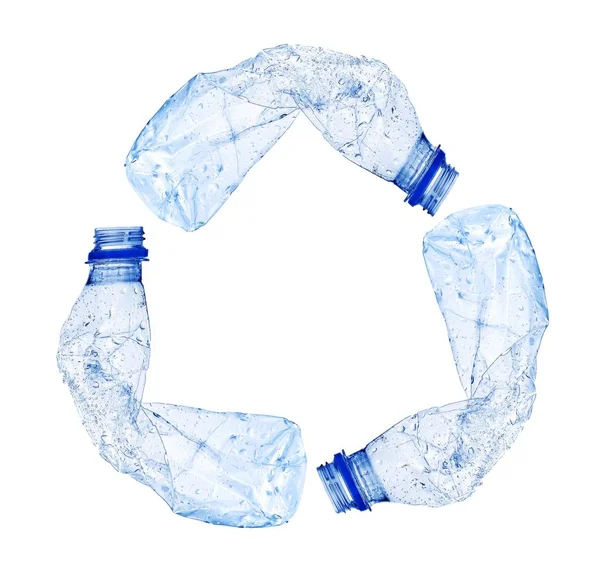 Recycle Szimbólum Készült Használt Műanyag Palackok — Stock Fotó