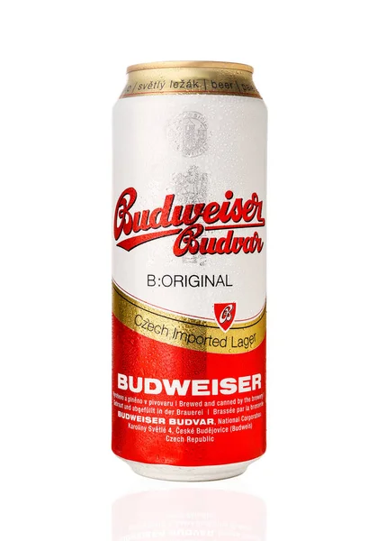 Budweiser Beer Can Isolated White Studio — Stock Photo, Image