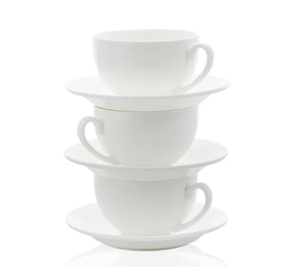 Три Білі Чашки Ізольовані Білому — стокове фото
