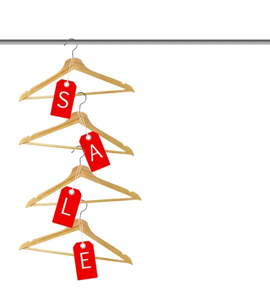 Flags Lettering Sale Hanging Wooden Hangers Isolated White — Stock Photo, Image