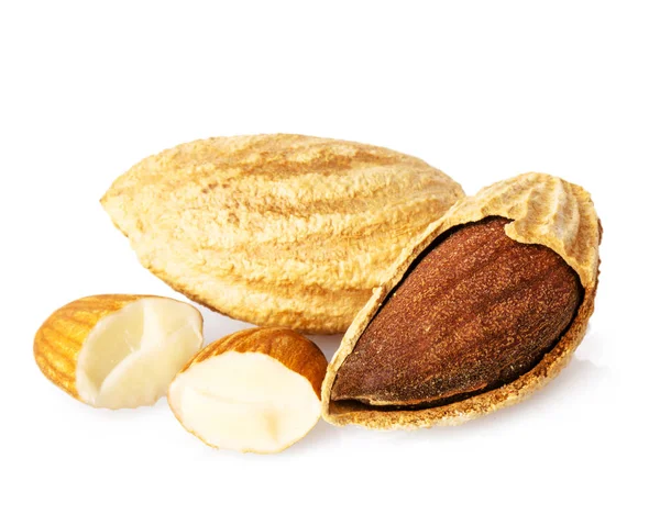 Mandlové Ořechy Izolované Bílém Pozadí — Stock fotografie