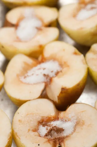 Apples Sugar Cinnamon Prepared Baking Frying Pan — Stock Photo, Image