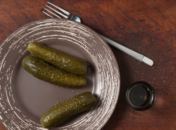 Salted Cucumbers Traditional Russian Appetizer Vodka — Stock Photo, Image