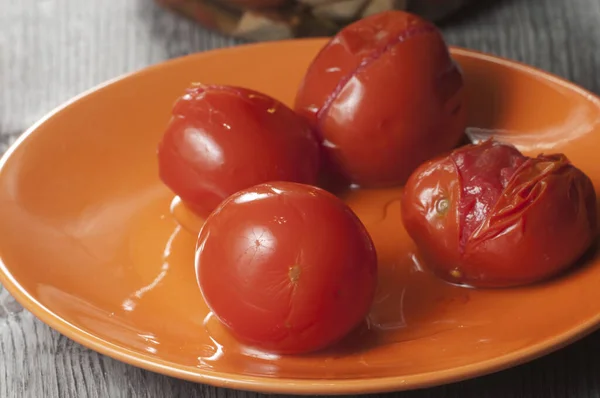 Marinated Tomatoes Plate Close Shot — Stock Photo, Image