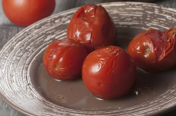 Marinated Tomatoes Plate Close Shot — Stock Photo, Image