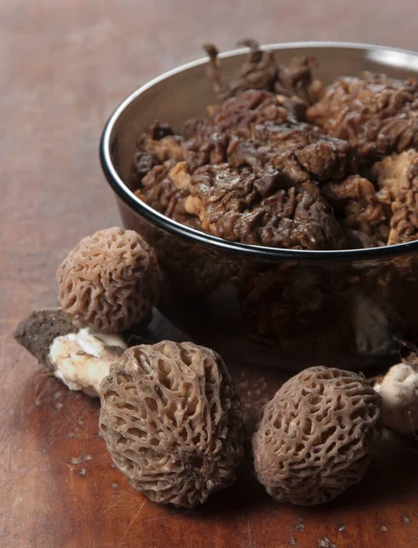 Morel Fungus Boiled Ready Frying Close — Stock Photo, Image