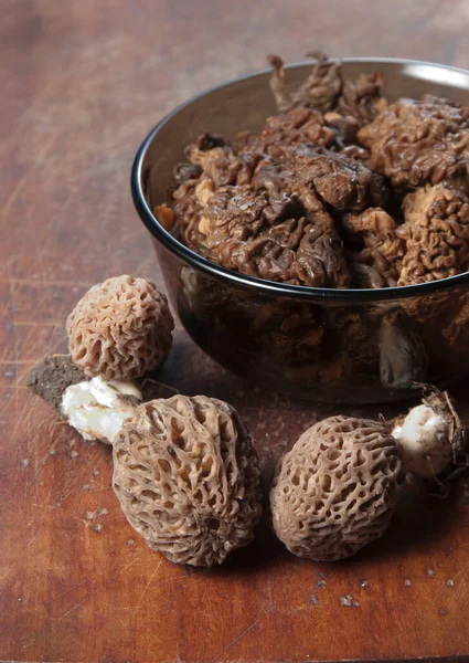 Morel Fungus Boiled Ready Frying Close — Stock Photo, Image