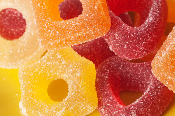 Marmalade rings on a plate, close up shot, local focus