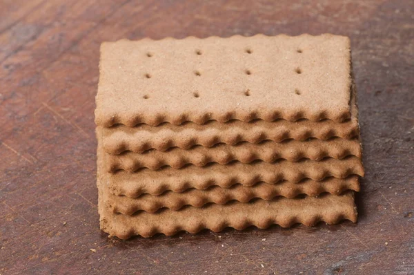 Rye Cracker Uma Placa Woodem Tiro Macro — Fotografia de Stock