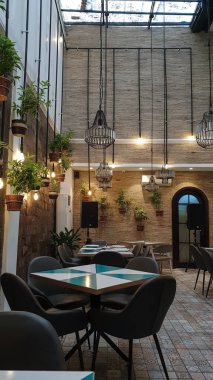 Bir klasik eski moda minimalist Restoran iç