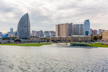Bakü, Azerbaycan, Novemver 07.2016: Şehrin panoramik manzarası