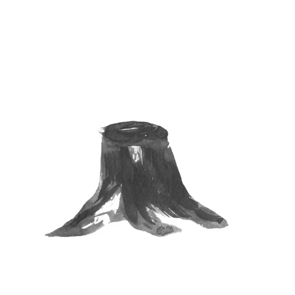 Чорний акварельний пеньок — стокове фото