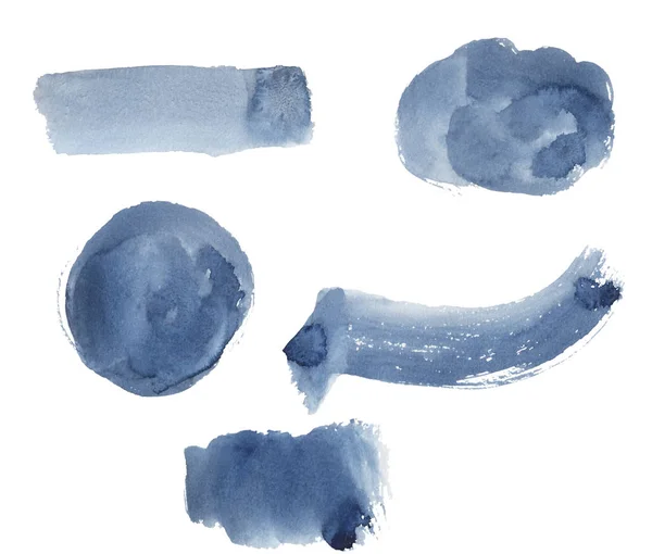 Set de acuarelas dibujadas a mano color índigo-azul — Foto de Stock