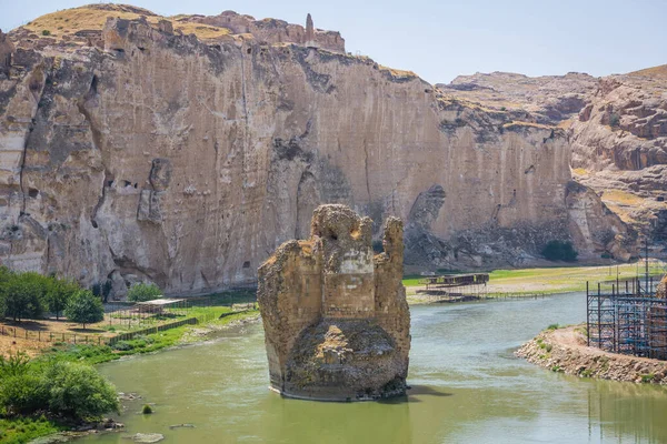 Panoramautsikt Över Den Gamla Tigrisbron Citadellet Och Slottet Hasankeyf Turkiet — Stockfoto