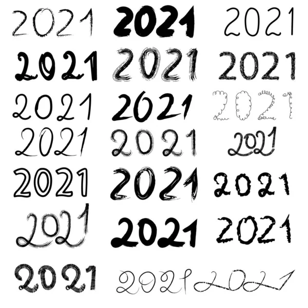 Grand Ensemble 2021 Lettrage Manuscrit Modèles Texte Nouvel Pour Bannières — Image vectorielle