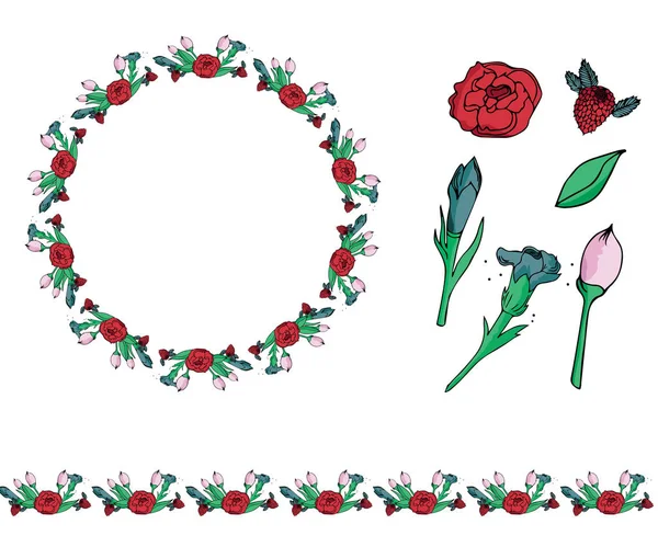Rózsák Koszorúzói Áfonyával Dekoratív Levelekkel — Stock Fotó