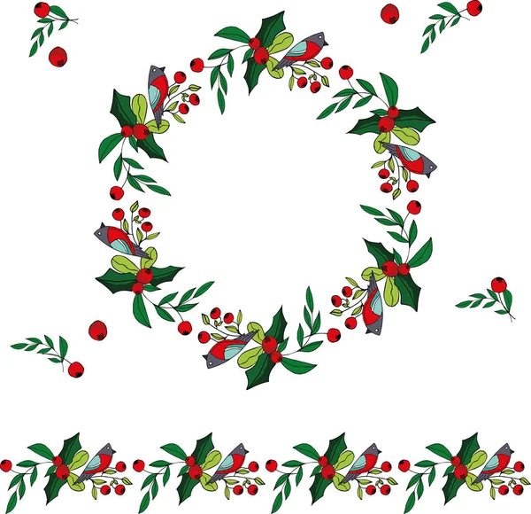 Christmas Wreath Birds Ashberry Vector Image — Stock Photo, Image