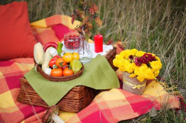 Sürünen sebzelerin güz mahsulü. İlham için güzel bir buket sarı çiçek..