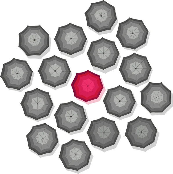 Hepsi gri ve renkli bir şemsiye seti..
