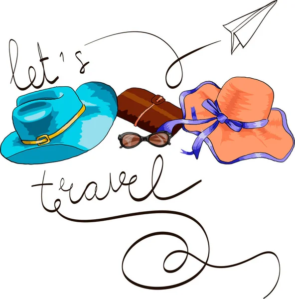 Seyahat aksesuarlarıyla kompozisyon. Harf içeren vektör illüstrasyonuName.