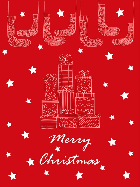 Mutlu Noeller tebrik kartı. Kırmızı arkaplanda elle çizilmiş beyaz metin.