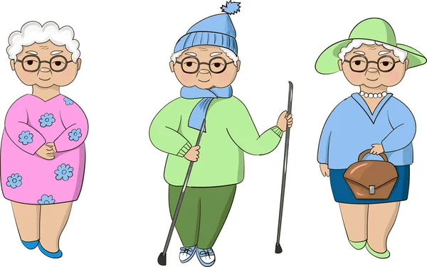 Funny Illustration Old Woman Cartoon Character Set — Stock Vector