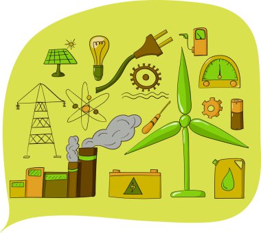 Enerji hakkında karalamalar. El çizimi vektör illüstrasyonu.