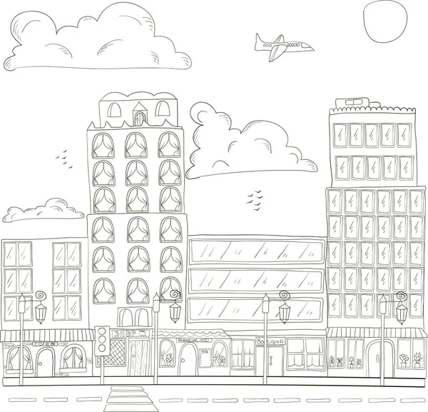 Siyah beyaz karalama evleriyle arka plan.