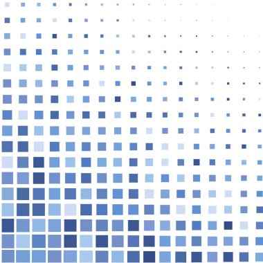 Beyaz arkaplanda parlak mavi karelere sahip mozaik. 